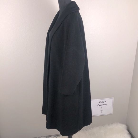 Vintage Fleurette Of California Black 3/4 Sleeve Cashmere Open Swing Coat - Picture 6 of 14